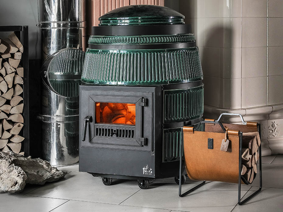 Дровница с кожаной вставкой FG-12050 чернёная латунь сатин