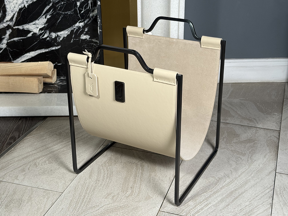 Дровница с кожаной вставкой FG-12057, цвет - чернёная полированная латунь