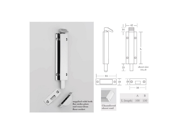 Шпингалет Frank Allart 6492A полированный хром
