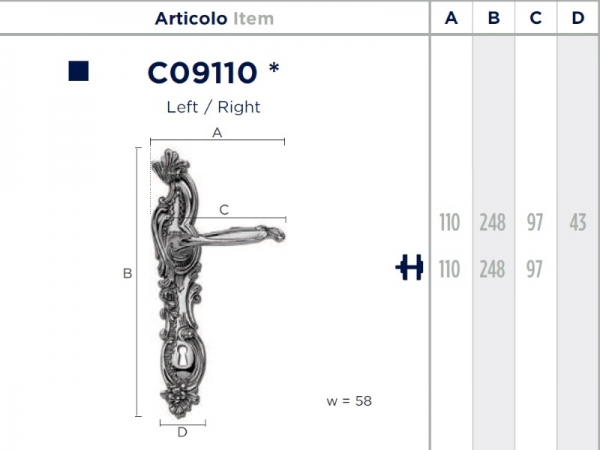 Дверная ручка на планке Enrico Cassina DU BARRY C09110