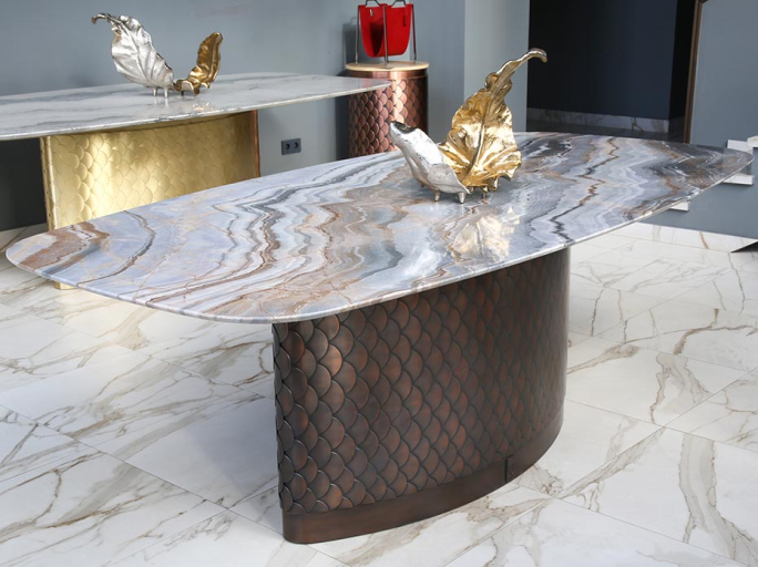 Стол обеденный  лодка Ar-Deco FG-053 овальный античная медь