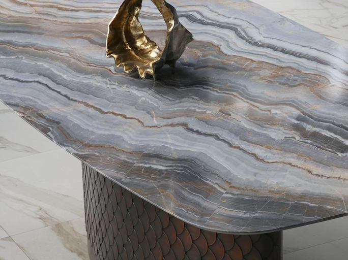 Стол обеденный овальный лодка Ar-Deco Furnitek FG-053 из латуни