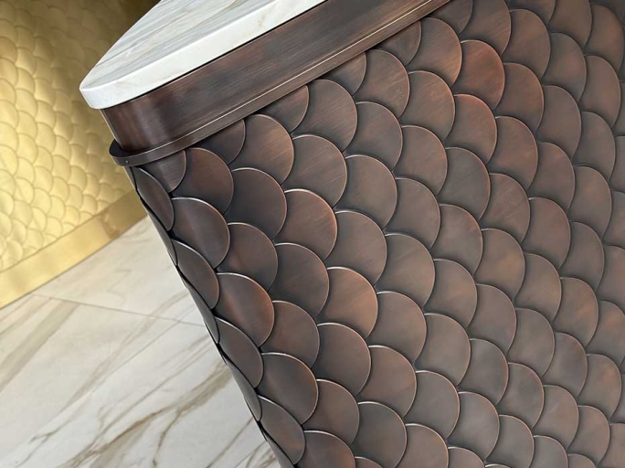 Консоль из меди с мрамором FURNITEK Ar-Deco FG-201 ручная патина под старину