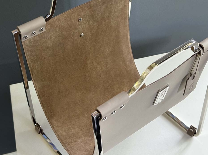 Дровница с кожаной вставкой FG-12052 полированный никель